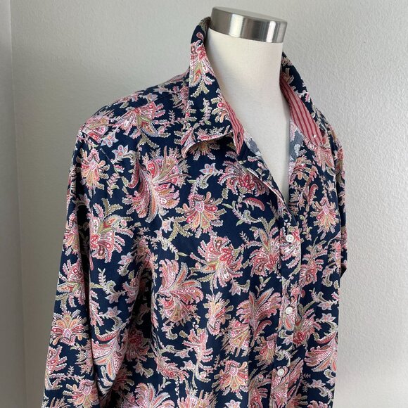 Chaps Womens Plus 1X No Iron Floral Button Up Shirt Long Sleeve Blouse Top - Picture 2 of 10